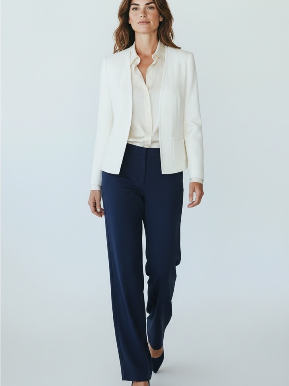 W By Worth Ivory Blazer Size 10 Womens Linen Blend Open Front Jacket Chic - Picture 2 of 8